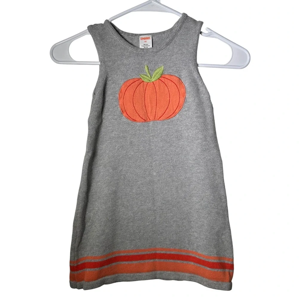 Gymboree Girls 5T Gray Pumpkin Sweater Dress‎ Sleeveless Cotton Fall Halloween